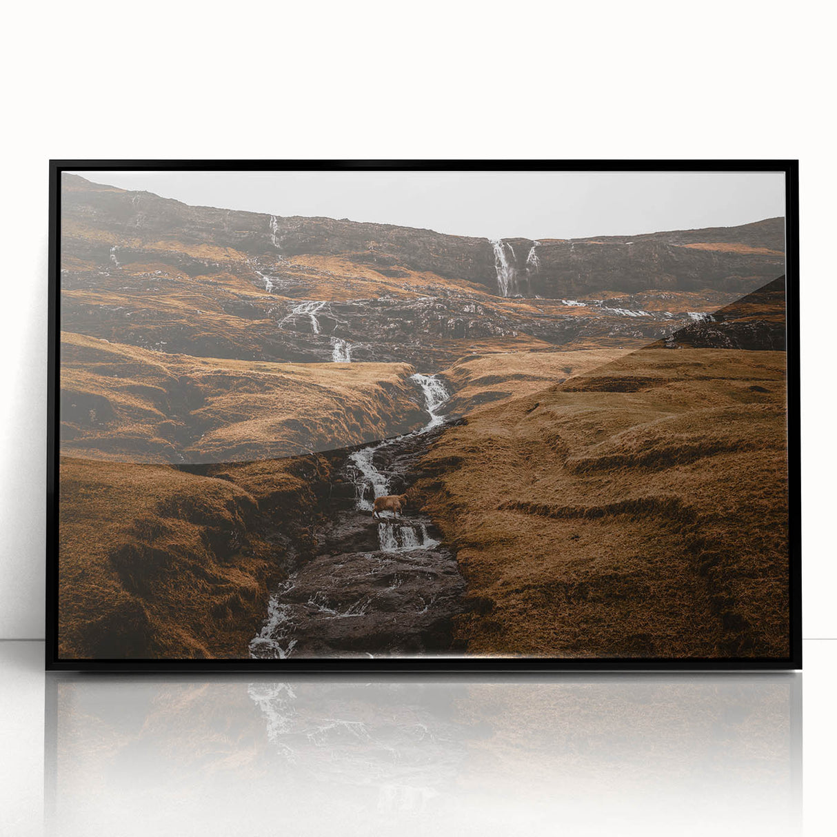 Rustic Mountain Waterfall Wall Art – Rugged Landscape with Cascading Water