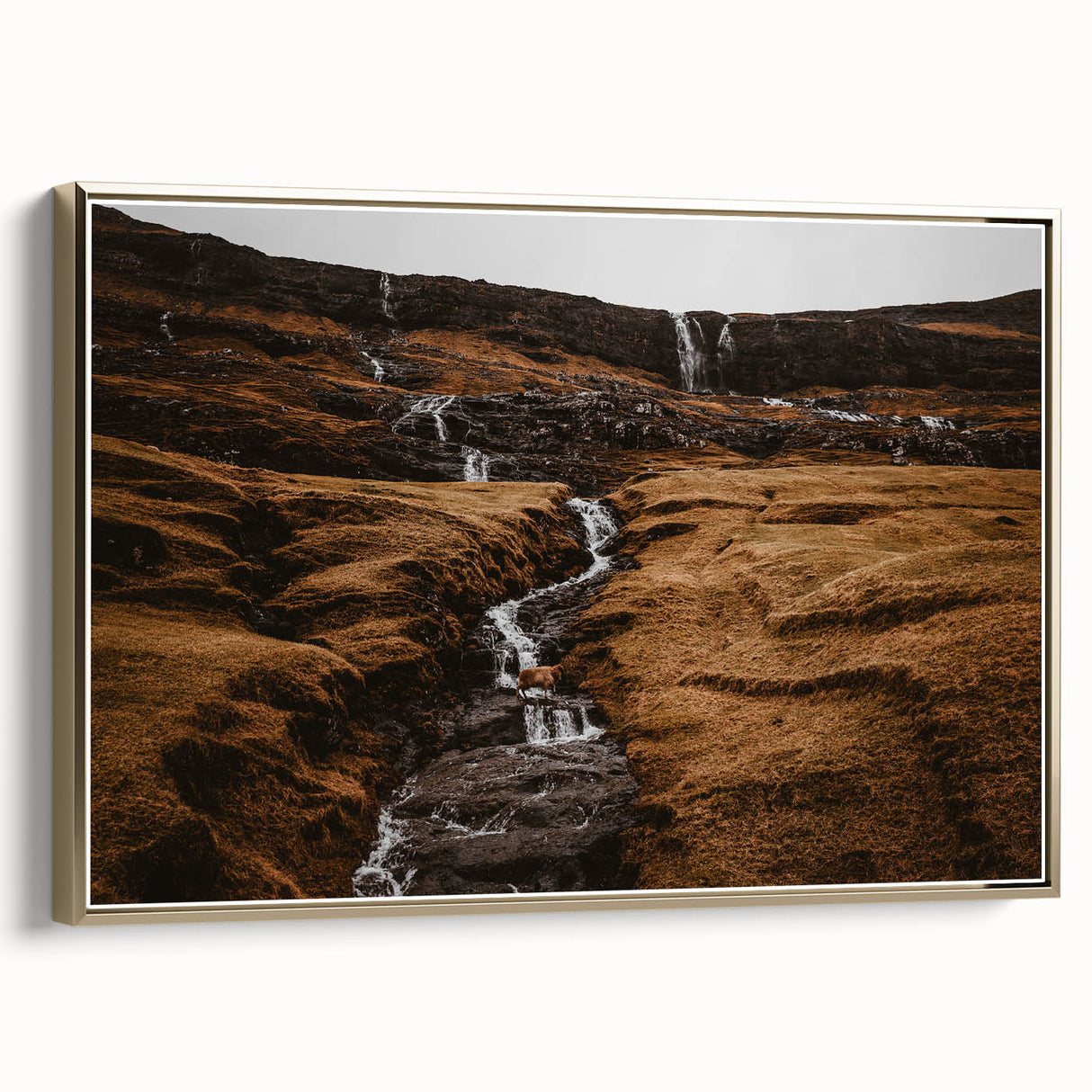 Rustic Mountain Waterfall Wall Art – Rugged Landscape with Cascading Water