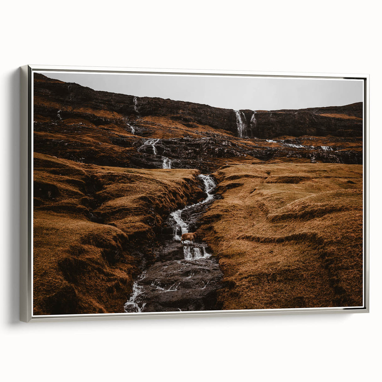 Rustic Mountain Waterfall Wall Art – Rugged Landscape with Cascading Water