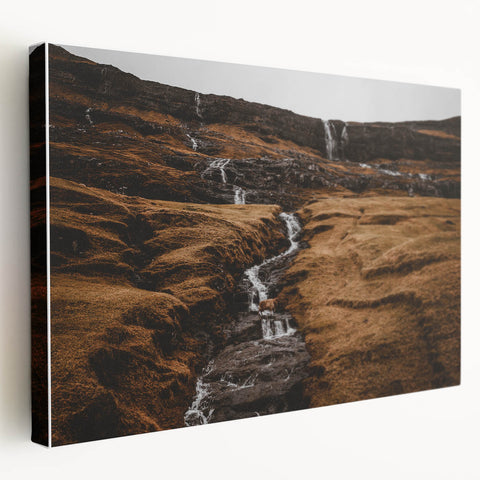 Rustic Mountain Waterfall Wall Art – Rugged Landscape with Cascading Water