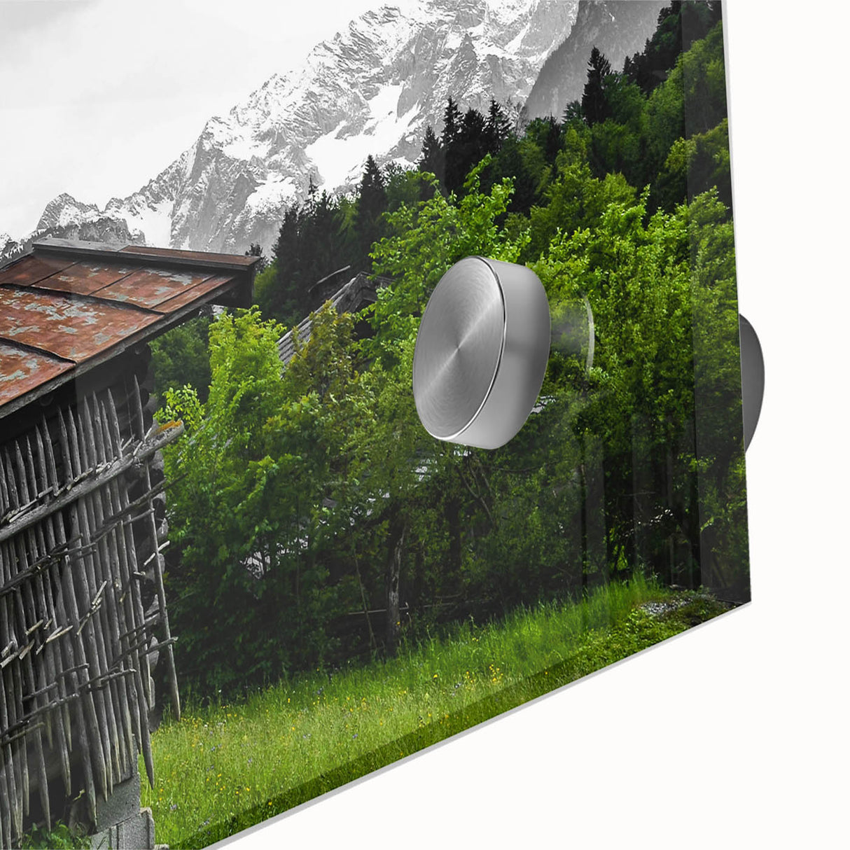 Rustic Mountain Cabin Wall Art – Weathered Wood Cabin with Alpine View