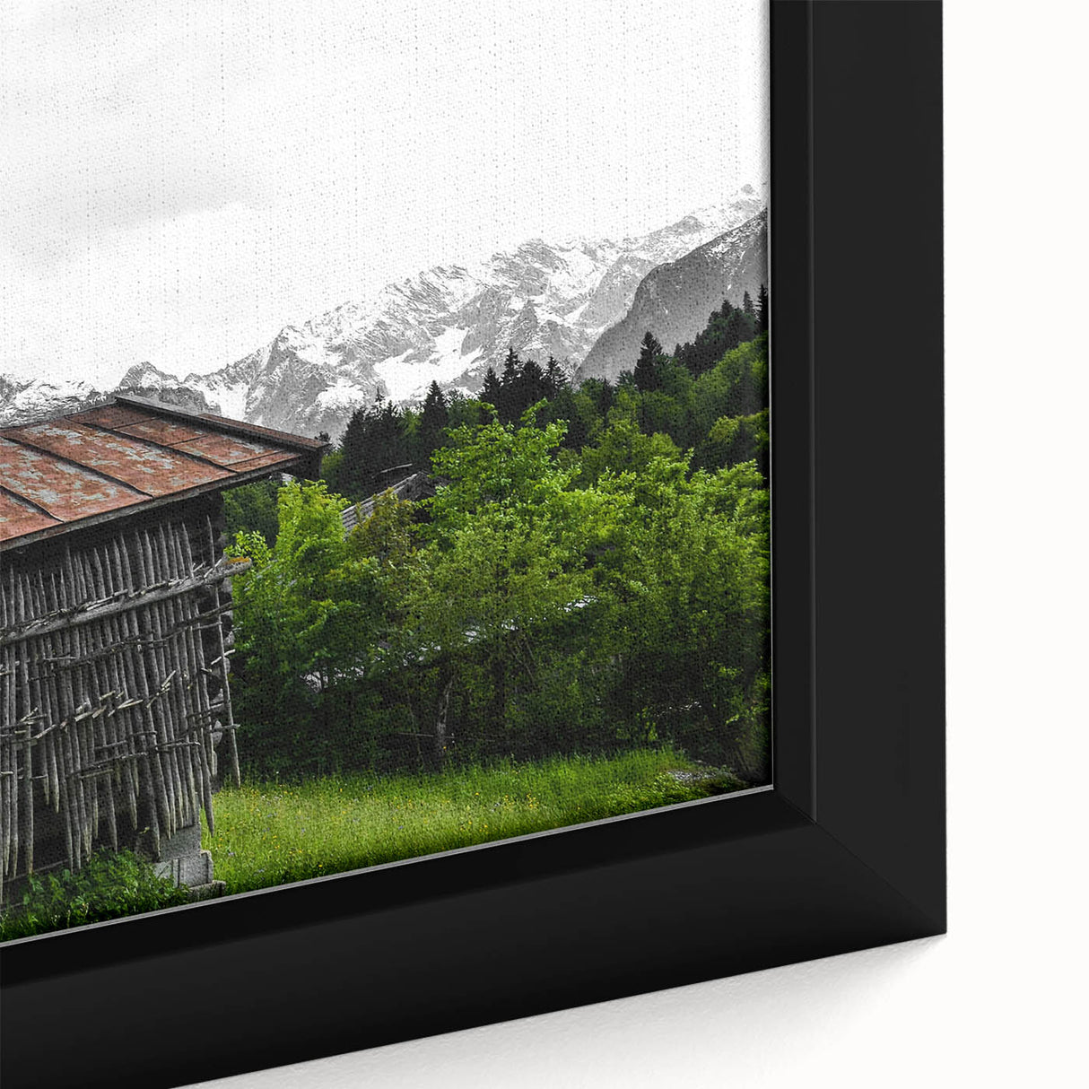 Rustic Mountain Cabin Wall Art – Weathered Wood Cabin with Alpine View