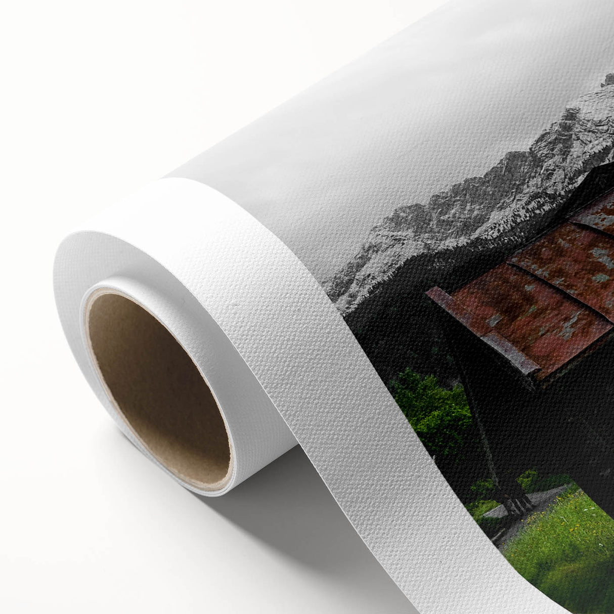 Rustic Mountain Cabin Wall Art – Weathered Wood Cabin with Alpine View