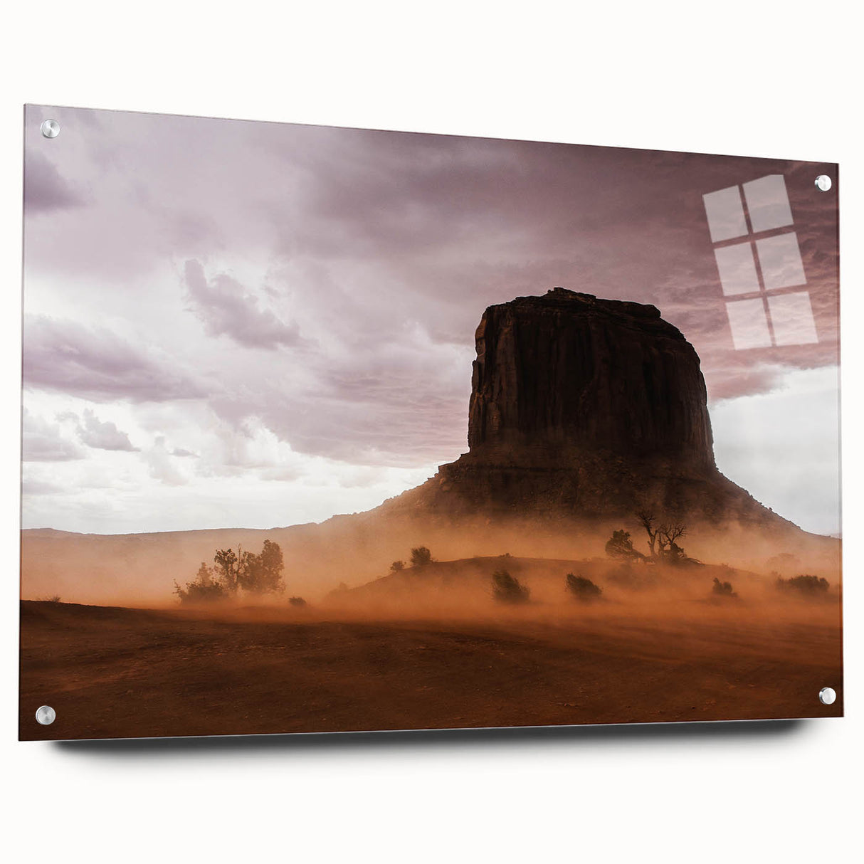 Rustic Desert Wall Art – Monument Rock in Dusty Desert Landscape Scene