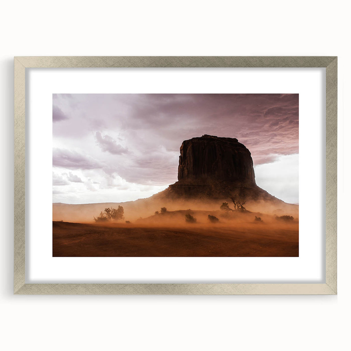 Rustic Desert Wall Art – Monument Rock in Dusty Desert Landscape Scene