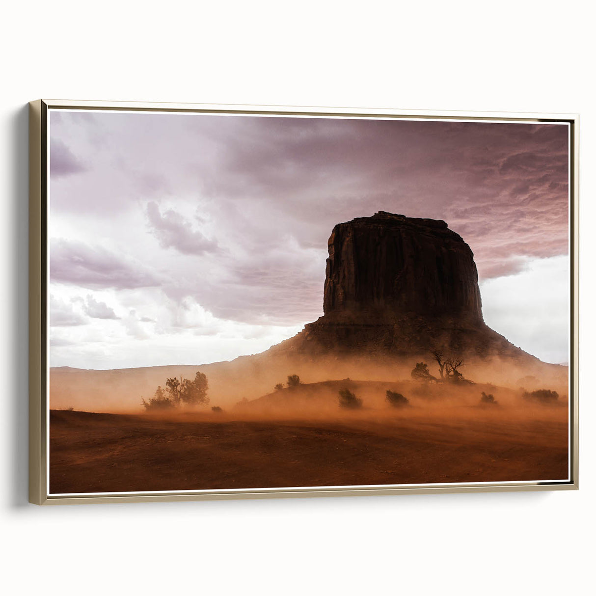 Rustic Desert Wall Art – Monument Rock in Dusty Desert Landscape Scene