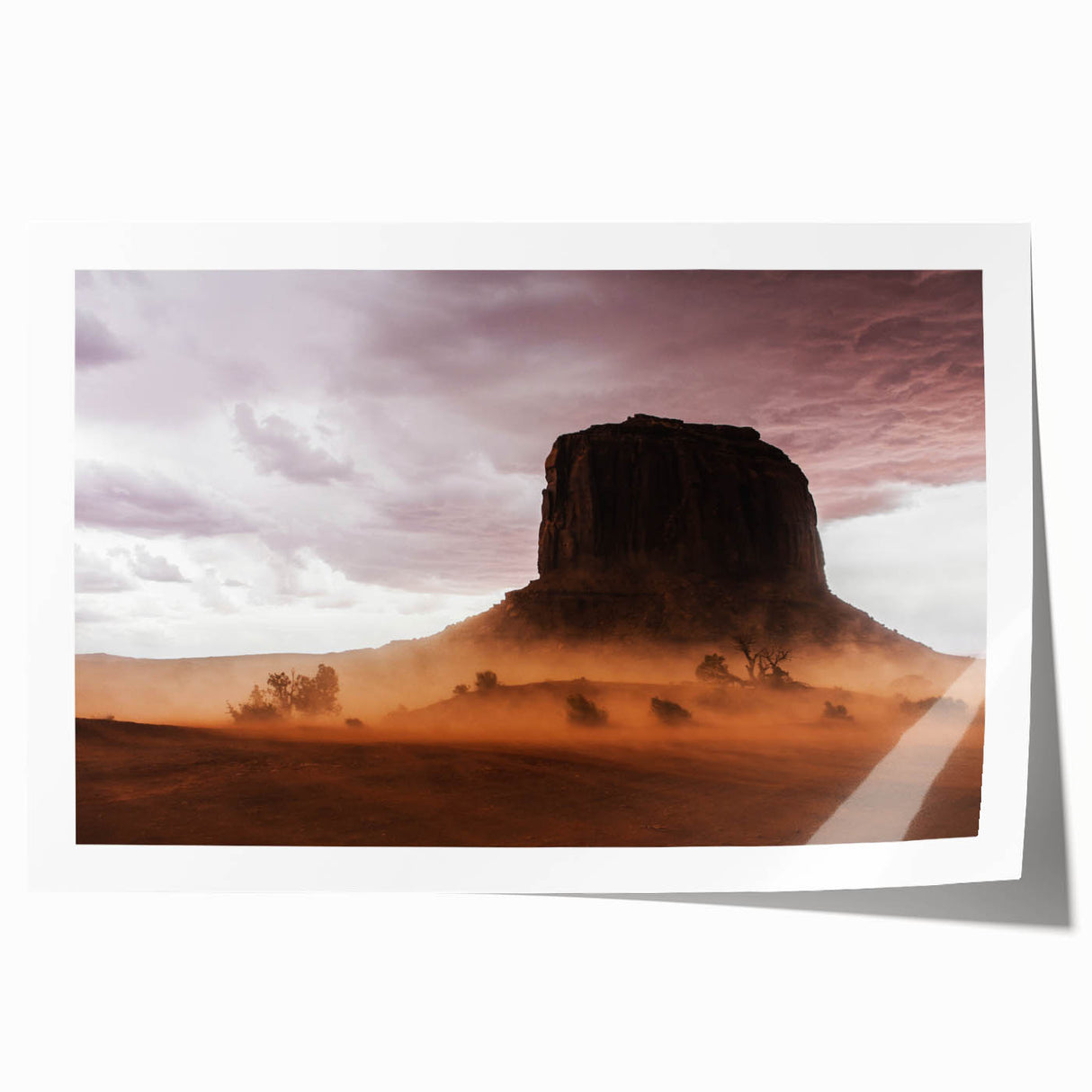 Rustic Desert Wall Art – Monument Rock in Dusty Desert Landscape Scene