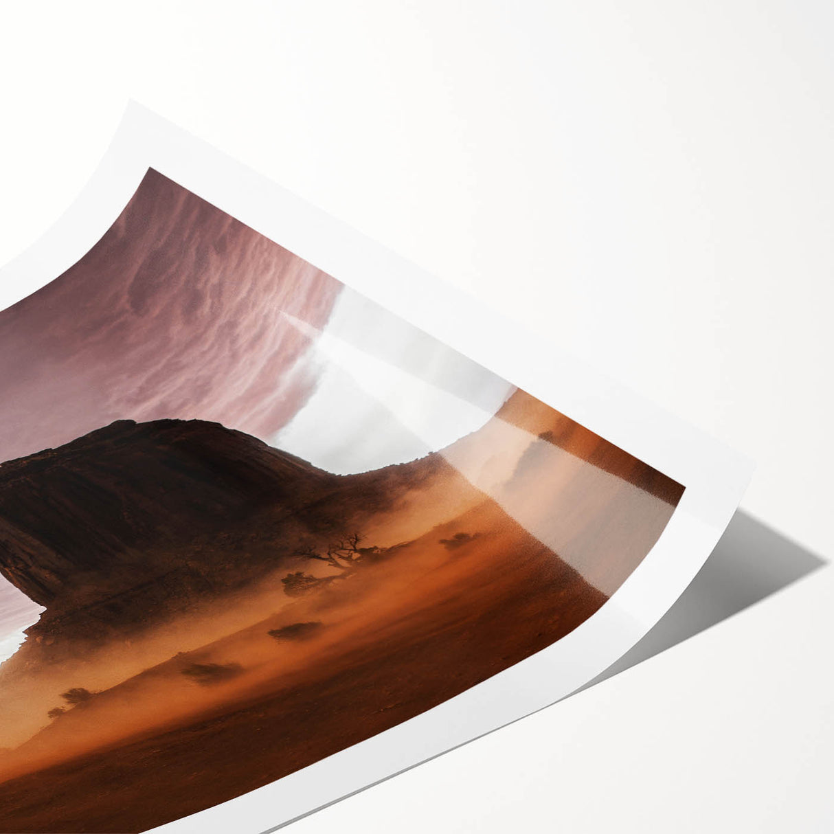 Rustic Desert Wall Art – Monument Rock in Dusty Desert Landscape Scene