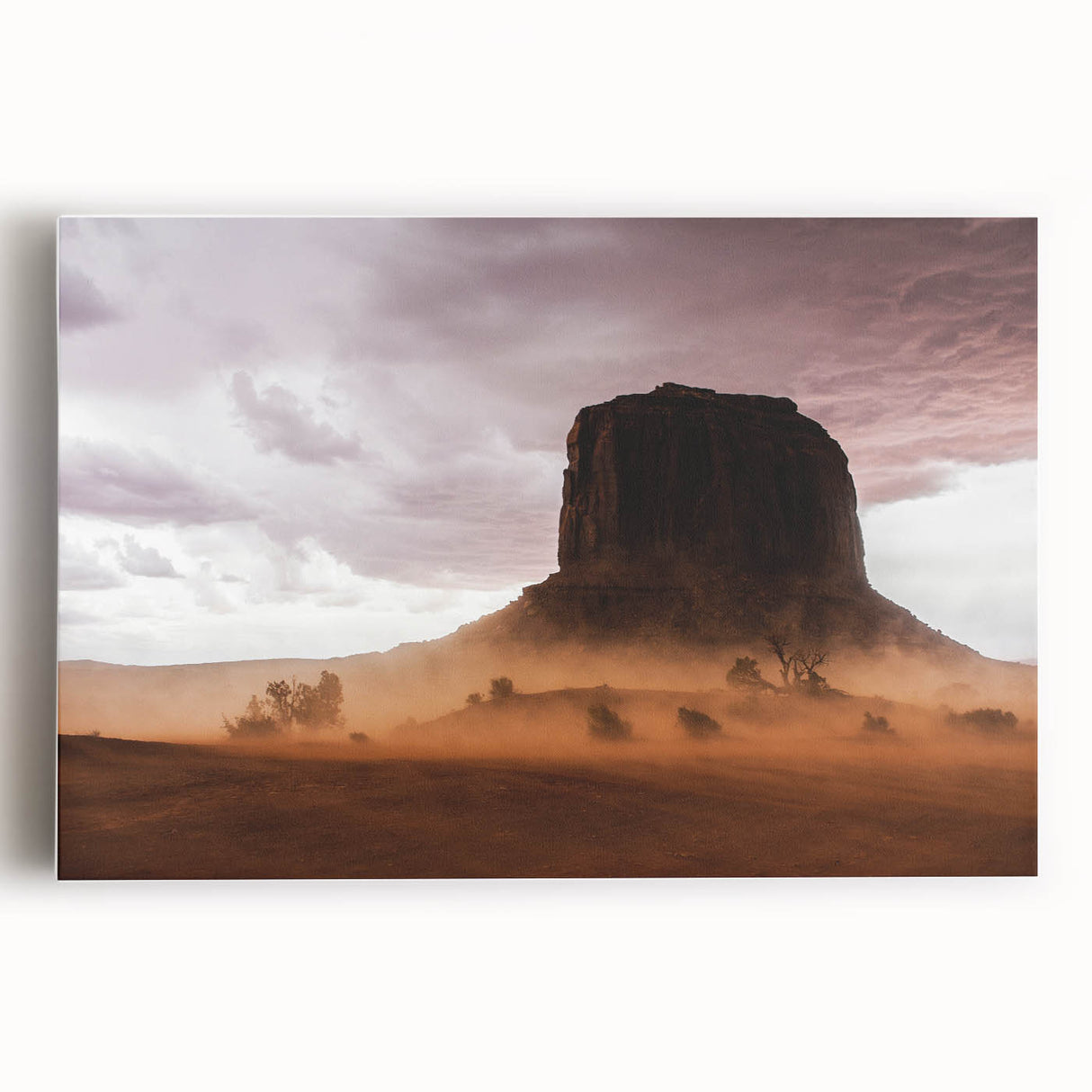 Rustic Desert Wall Art – Monument Rock in Dusty Desert Landscape Scene