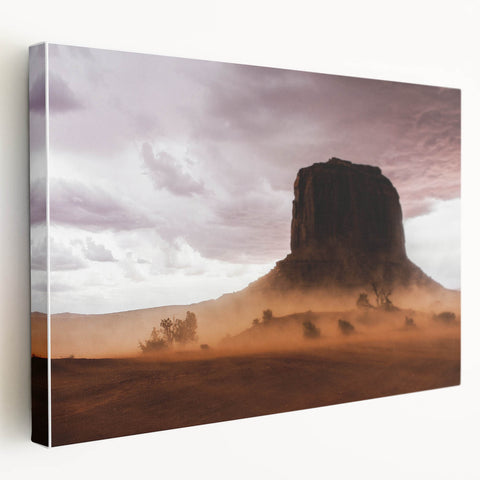 Rustic Desert Wall Art – Monument Rock in Dusty Desert Landscape Scene