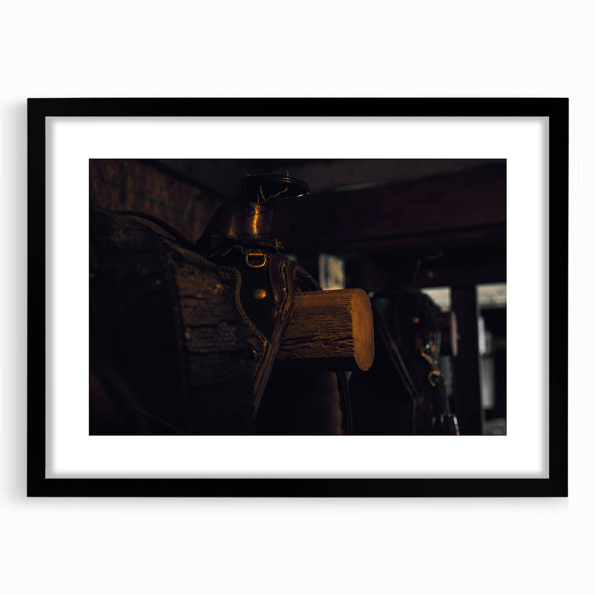 Rustic Saddle Wall Art – Vintage Leather Saddle in Cozy Barn Setting