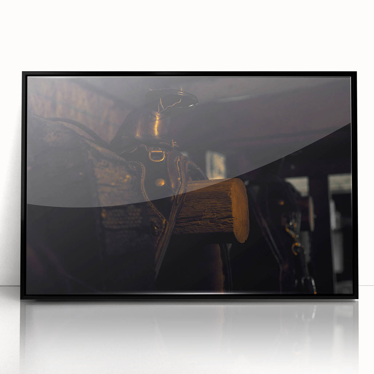 Rustic Saddle Wall Art – Vintage Leather Saddle in Cozy Barn Setting