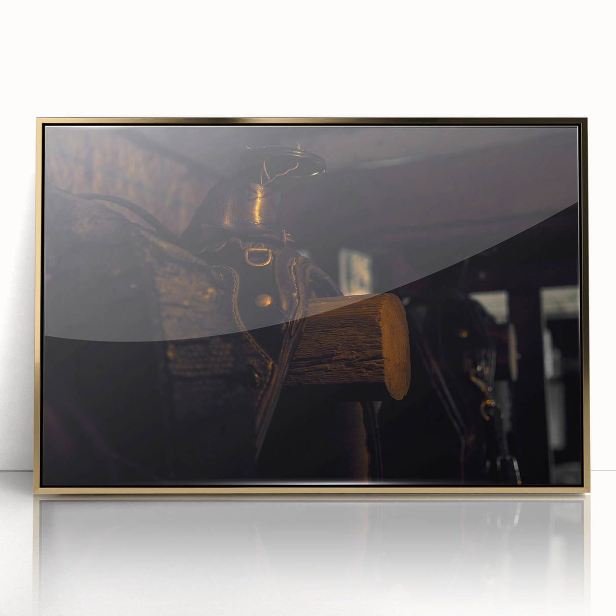 Rustic Saddle Wall Art – Vintage Leather Saddle in Cozy Barn Setting