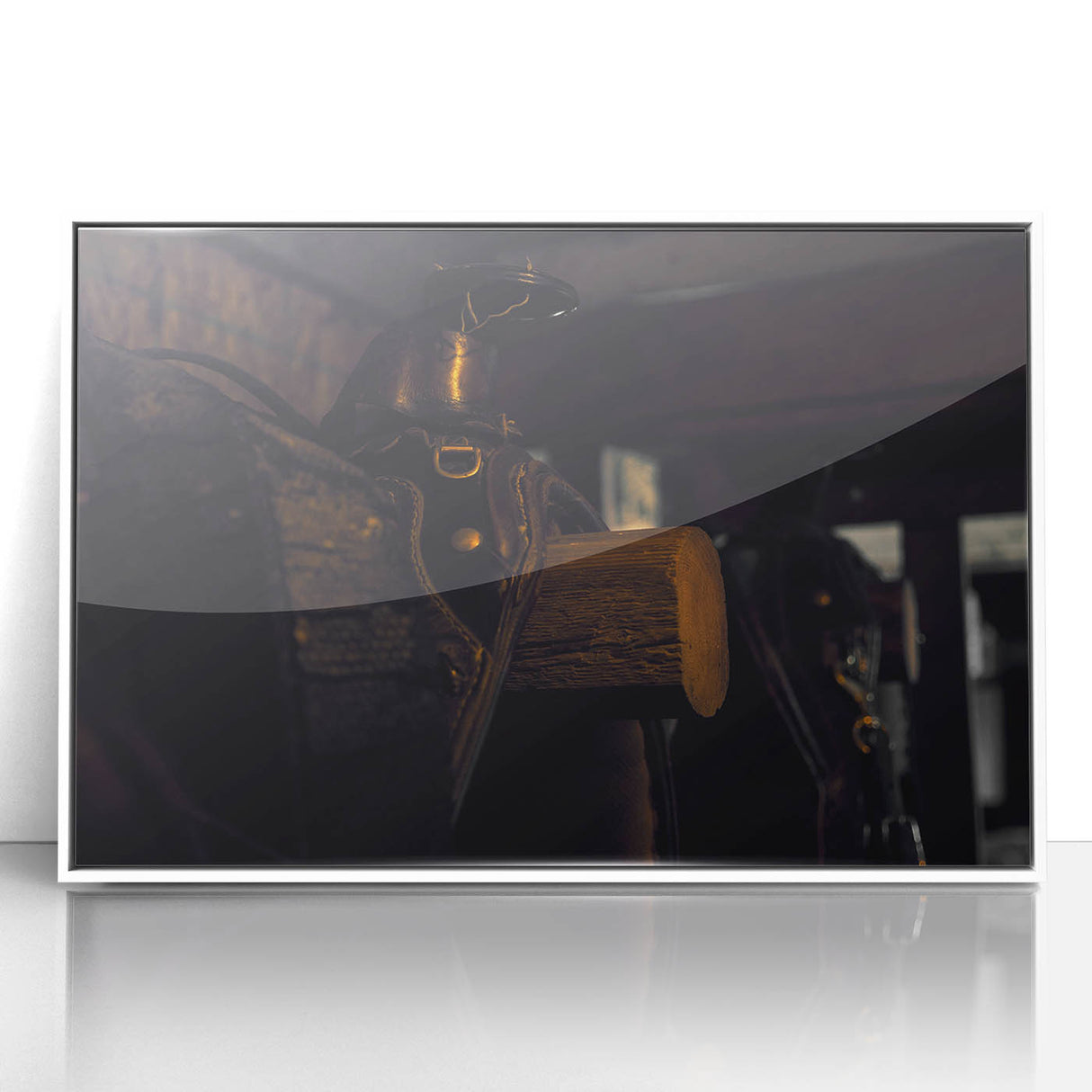 Rustic Saddle Wall Art – Vintage Leather Saddle in Cozy Barn Setting