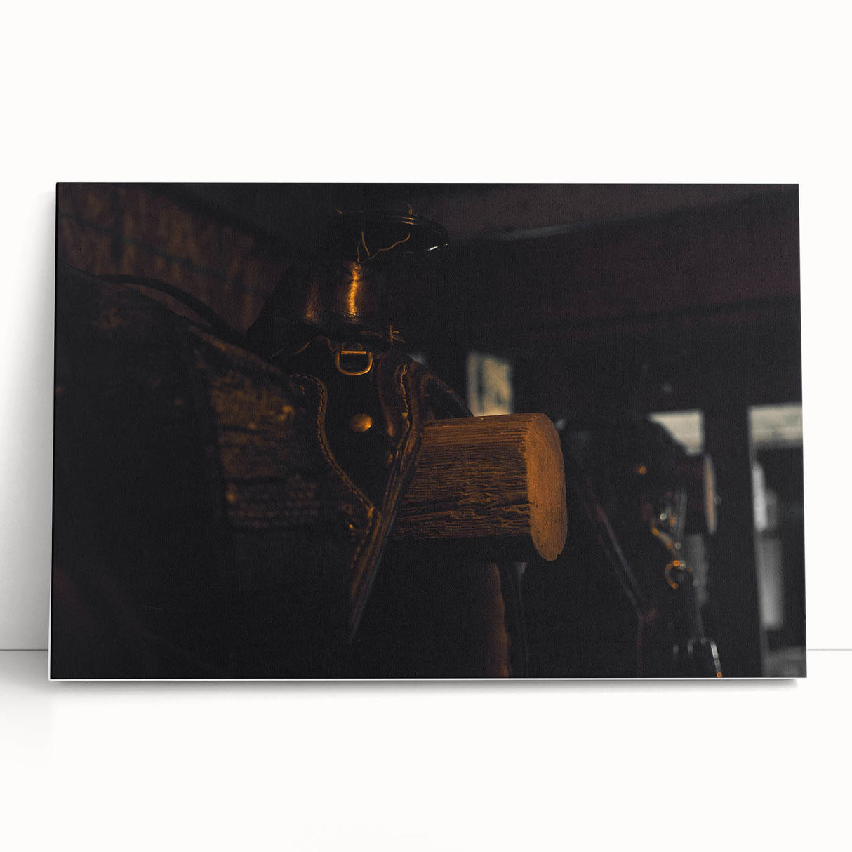 Rustic Saddle Wall Art – Vintage Leather Saddle in Cozy Barn Setting