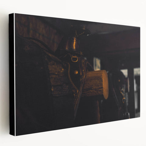 Rustic Saddle Wall Art – Vintage Leather Saddle in Cozy Barn Setting