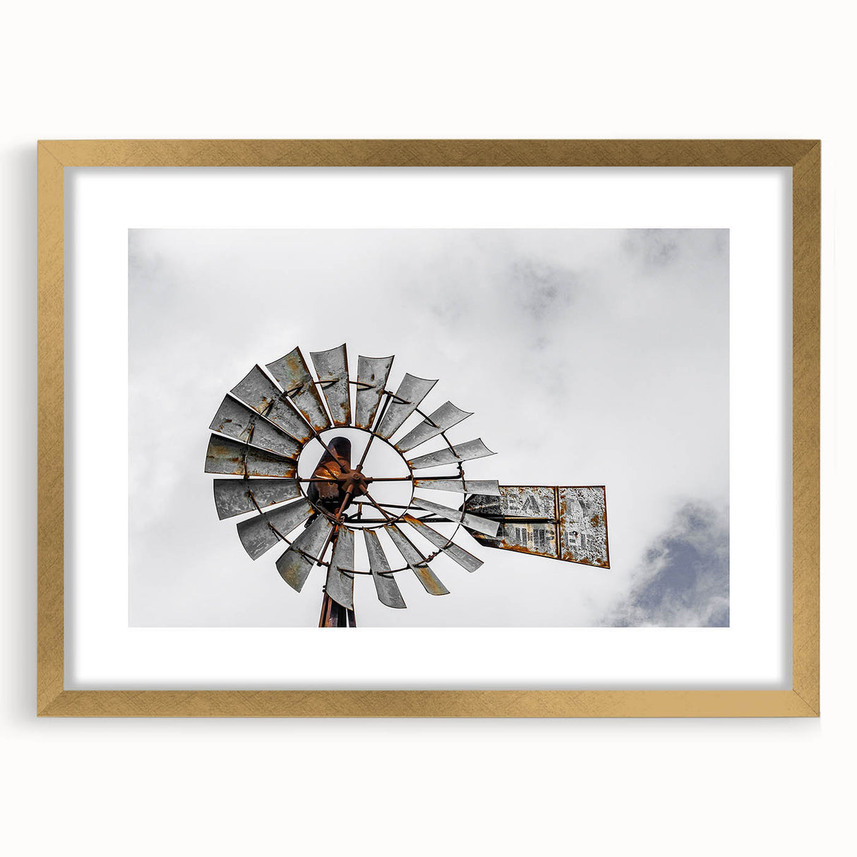 Rustic Windmill Wall Art – Vintage Farm Windmill Against Cloudy Sky