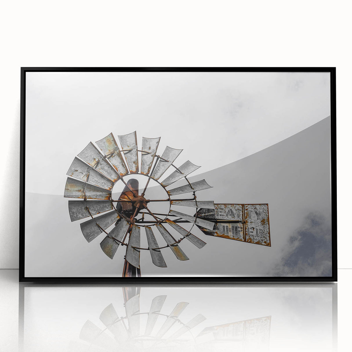 Rustic Windmill Wall Art – Vintage Farm Windmill Against Cloudy Sky