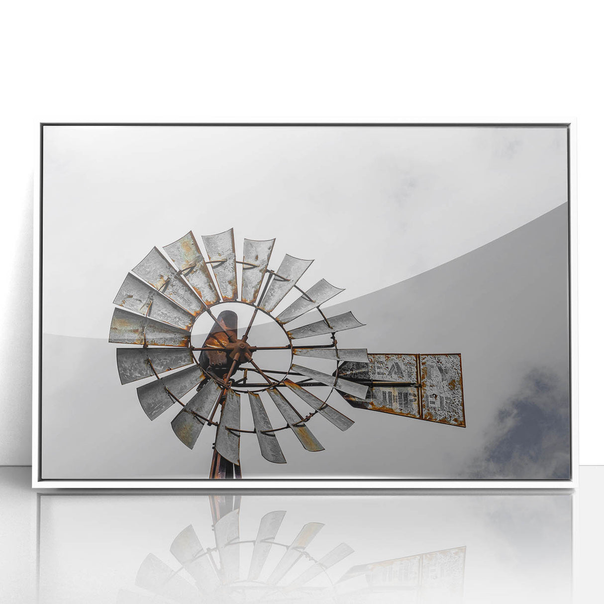 Rustic Windmill Wall Art – Vintage Farm Windmill Against Cloudy Sky