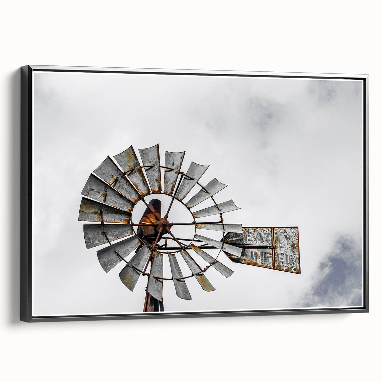 Rustic Windmill Wall Art – Vintage Farm Windmill Against Cloudy Sky
