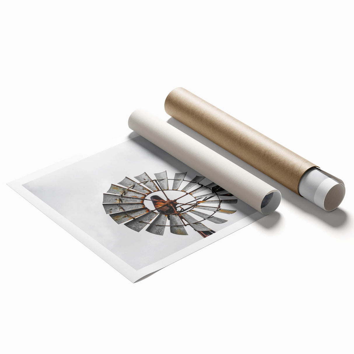 Rustic Windmill Wall Art – Vintage Farm Windmill Against Cloudy Sky