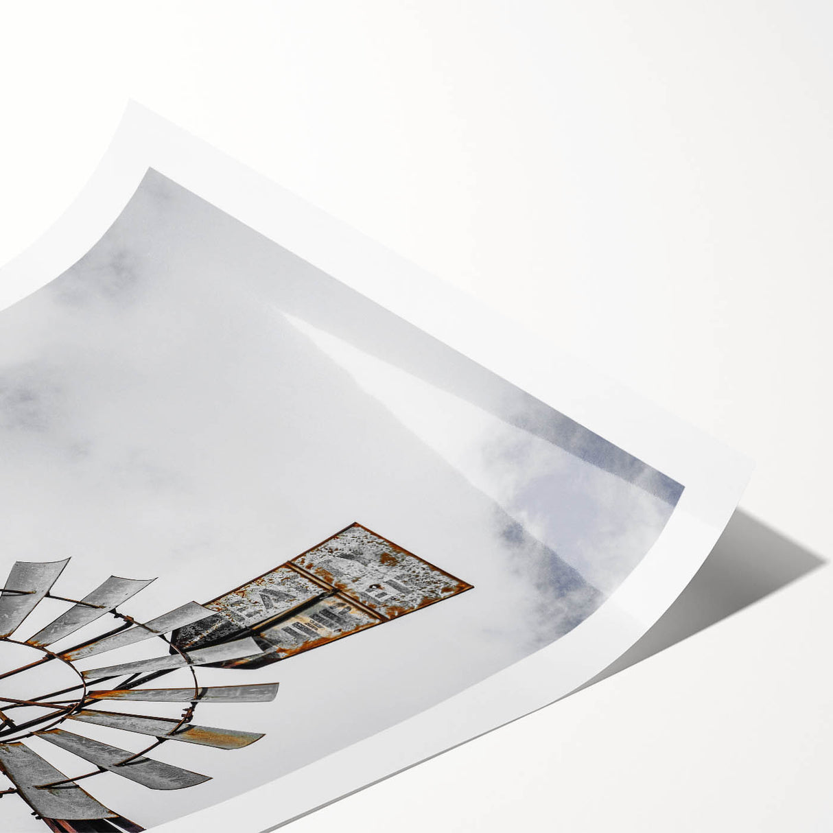 Rustic Windmill Wall Art – Vintage Farm Windmill Against Cloudy Sky