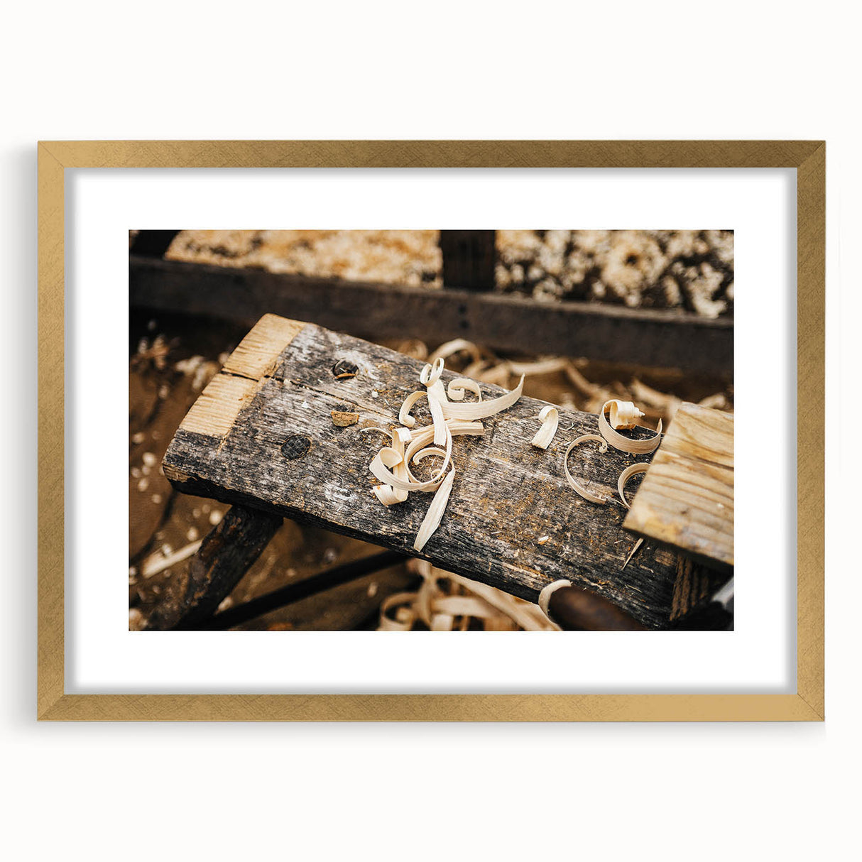 Rustic Woodworking Wall Art – Artisan Wood Shavings in Workshop