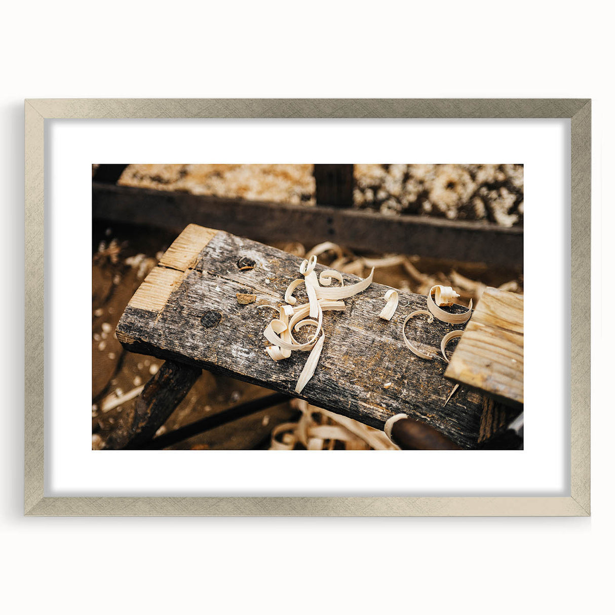 Rustic Woodworking Wall Art – Artisan Wood Shavings in Workshop