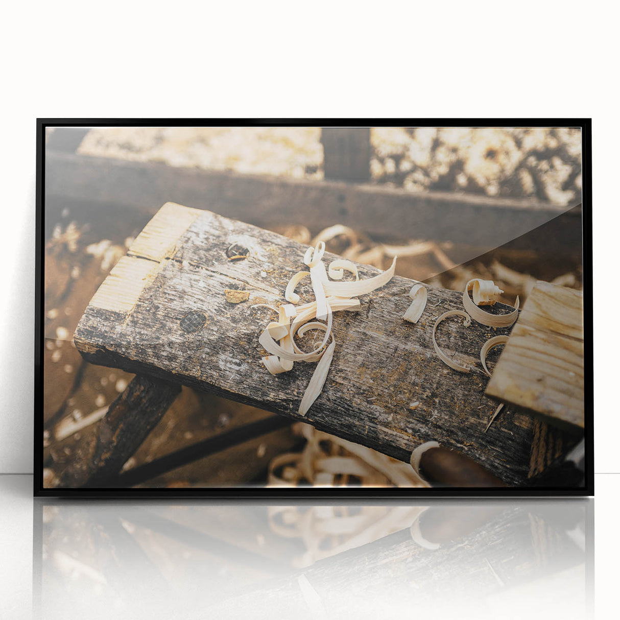 Rustic Woodworking Wall Art – Artisan Wood Shavings in Workshop