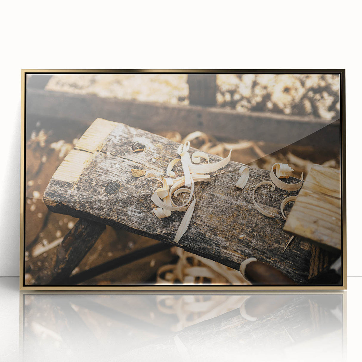 Rustic Woodworking Wall Art – Artisan Wood Shavings in Workshop