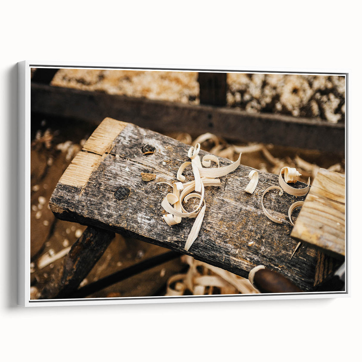 Rustic Woodworking Wall Art – Artisan Wood Shavings in Workshop