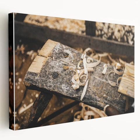 Rustic Woodworking Wall Art – Artisan Wood Shavings in Workshop
