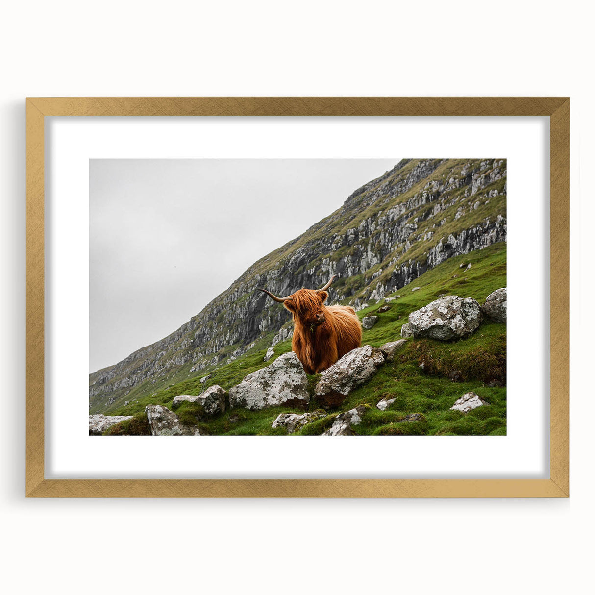 Highland Cow in Mountain Landscape Rustic Wall Art – Farmhouse Decor Print