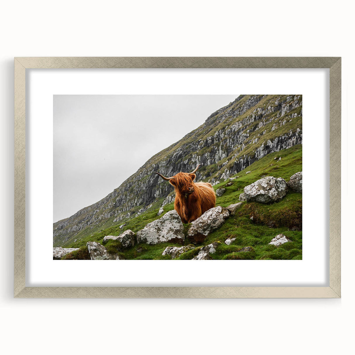 Highland Cow in Mountain Landscape Rustic Wall Art – Farmhouse Decor Print