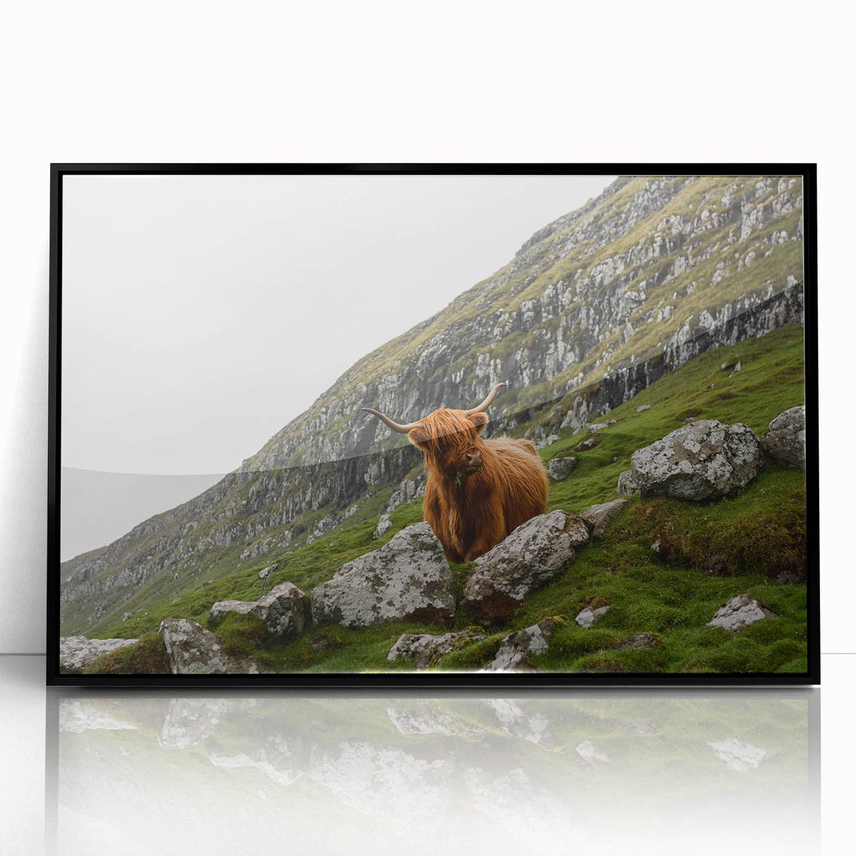 Highland Cow in Mountain Landscape Rustic Wall Art – Farmhouse Decor Print