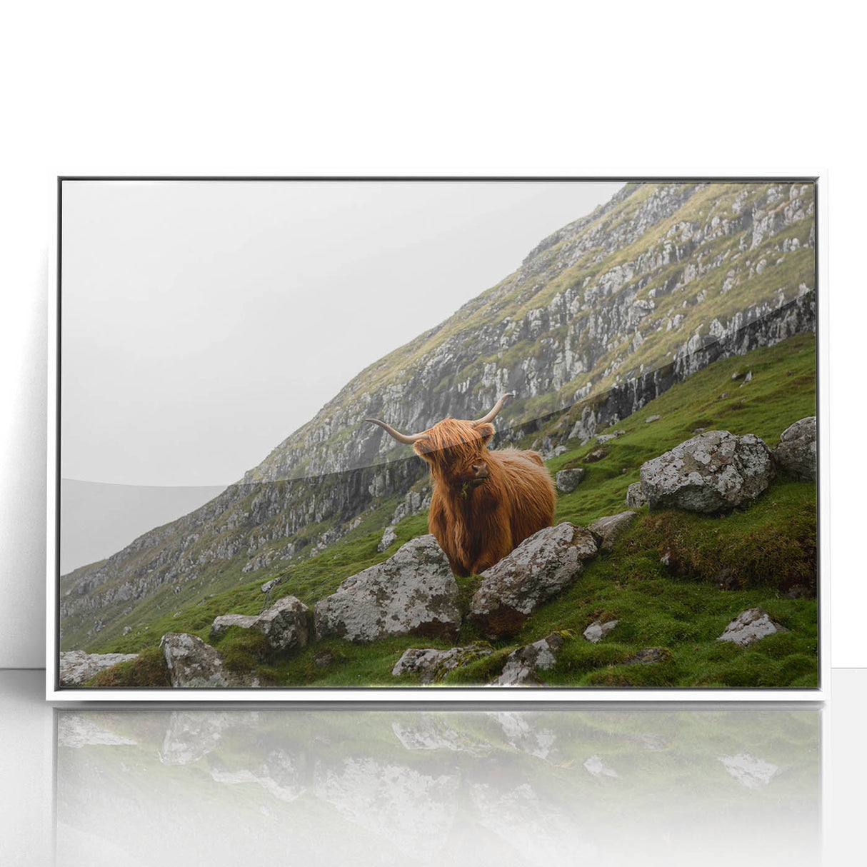 Highland Cow in Mountain Landscape Rustic Wall Art – Farmhouse Decor Print