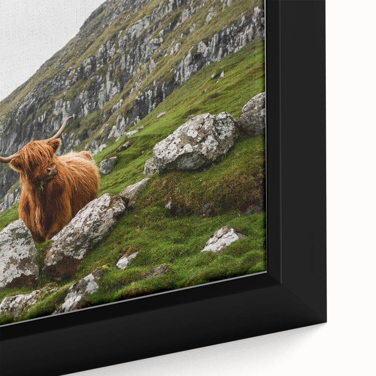 Highland Cow in Mountain Landscape Rustic Wall Art – Farmhouse Decor Print