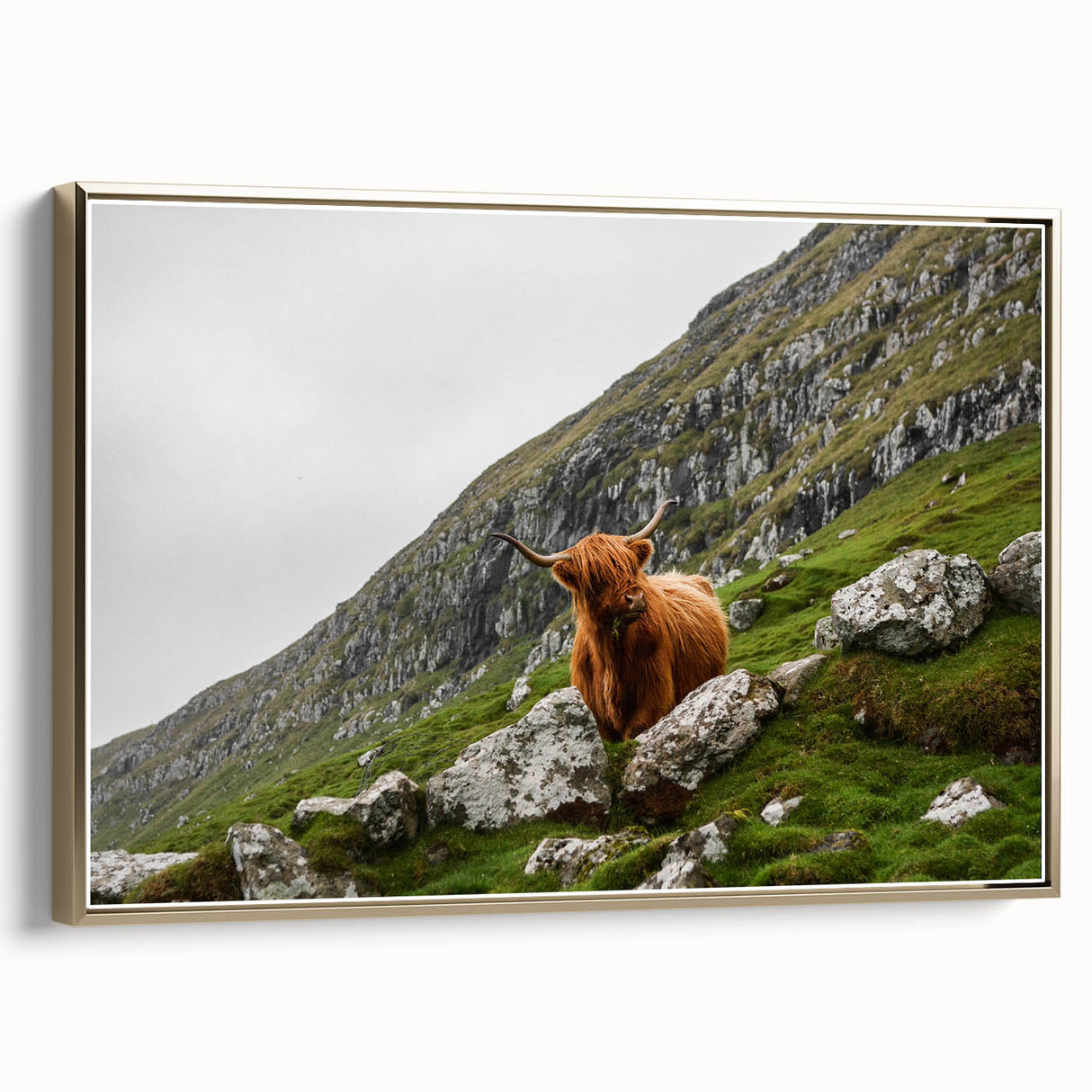 Highland Cow in Mountain Landscape Rustic Wall Art – Farmhouse Decor Print