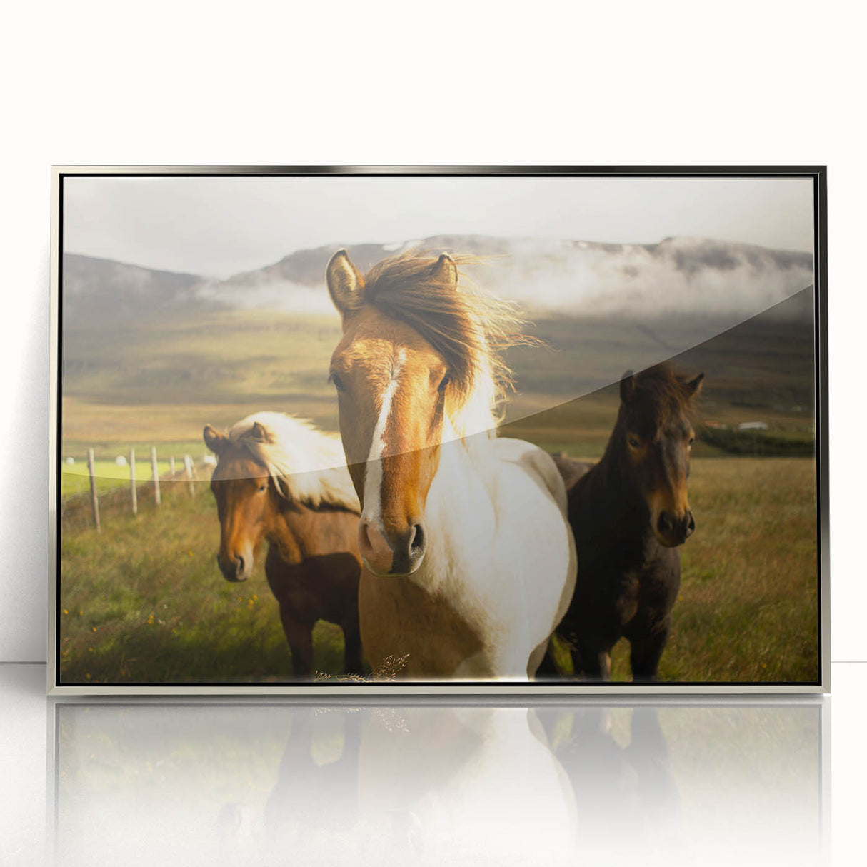 Wild Horses in Countryside Rustic Wall Art – Farmhouse Nature Decor Print