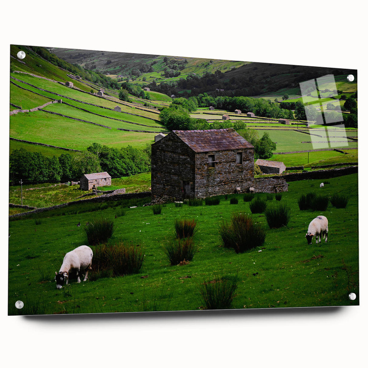 Rustic Wall Art - Farmhouse Barn Landscape with Rolling Green Hills