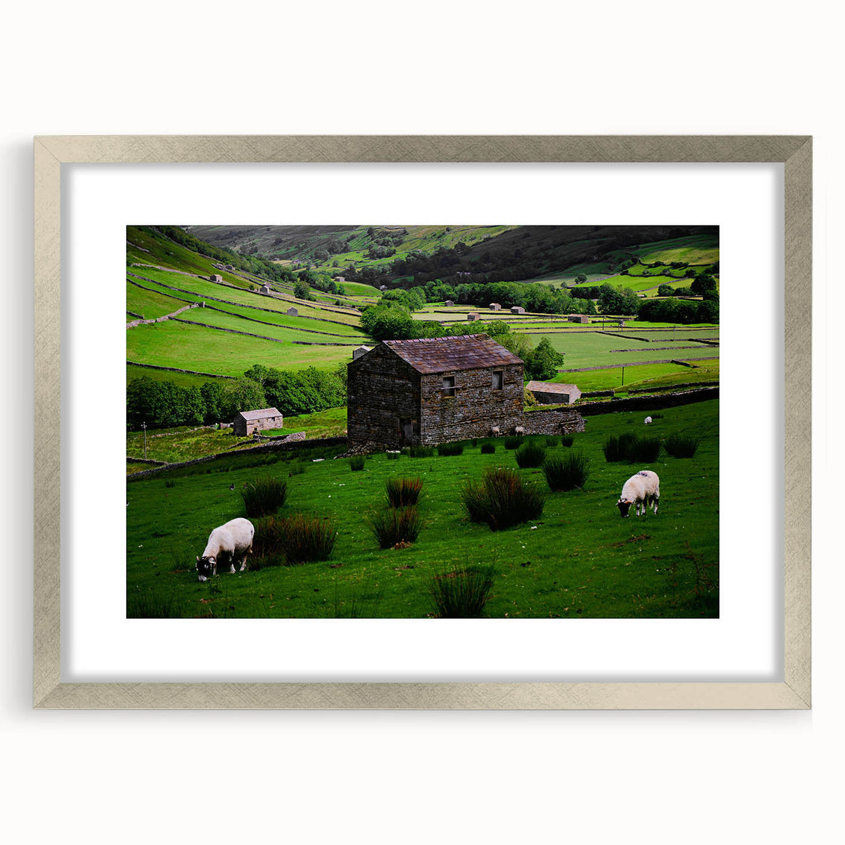 Rustic Wall Art - Farmhouse Barn Landscape with Rolling Green Hills