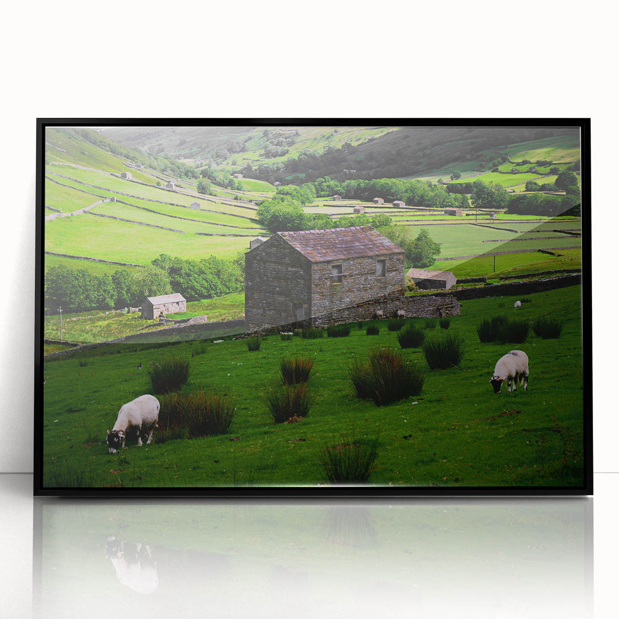 Rustic Wall Art - Farmhouse Barn Landscape with Rolling Green Hills