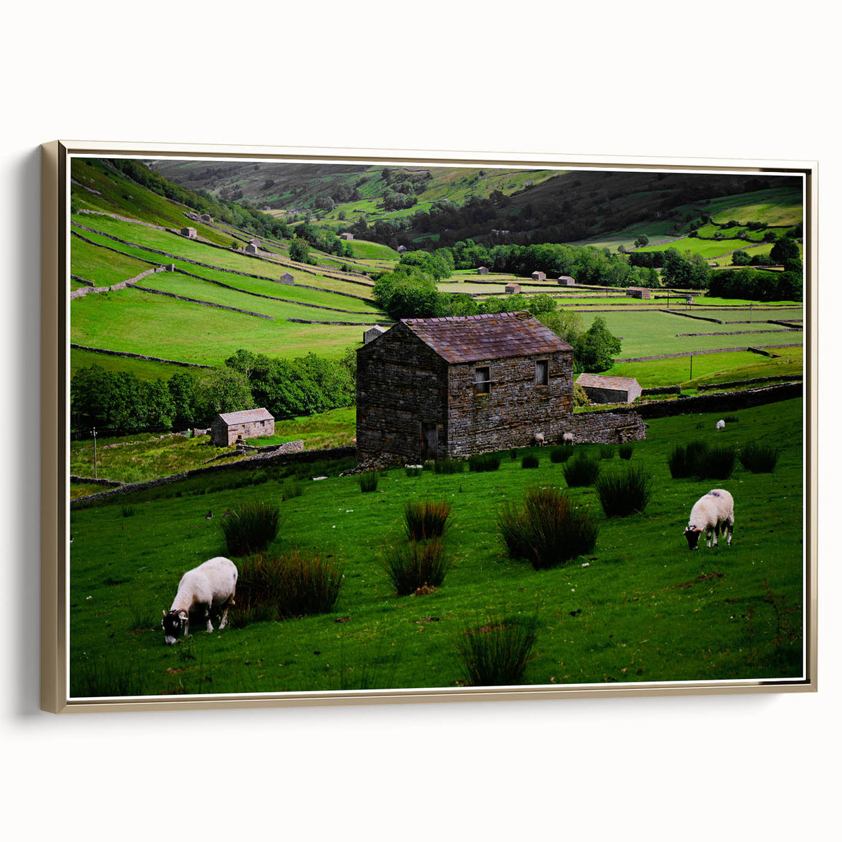 Rustic Wall Art - Farmhouse Barn Landscape with Rolling Green Hills
