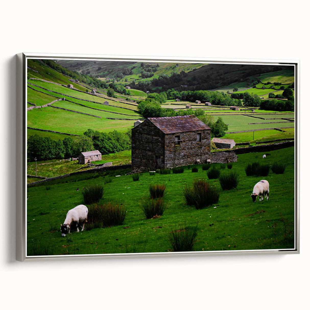 Rustic Wall Art - Farmhouse Barn Landscape with Rolling Green Hills