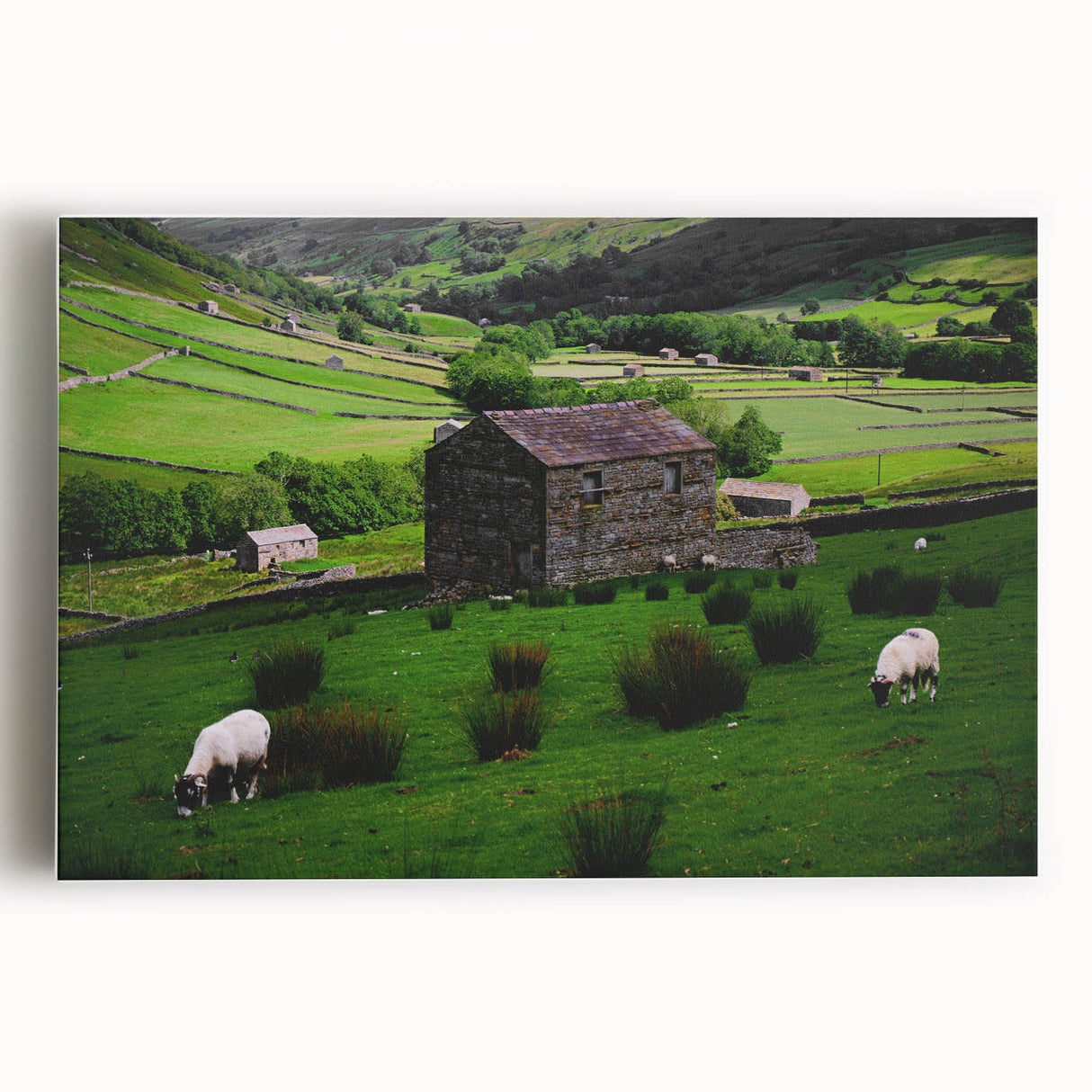 Rustic Wall Art - Farmhouse Barn Landscape with Rolling Green Hills