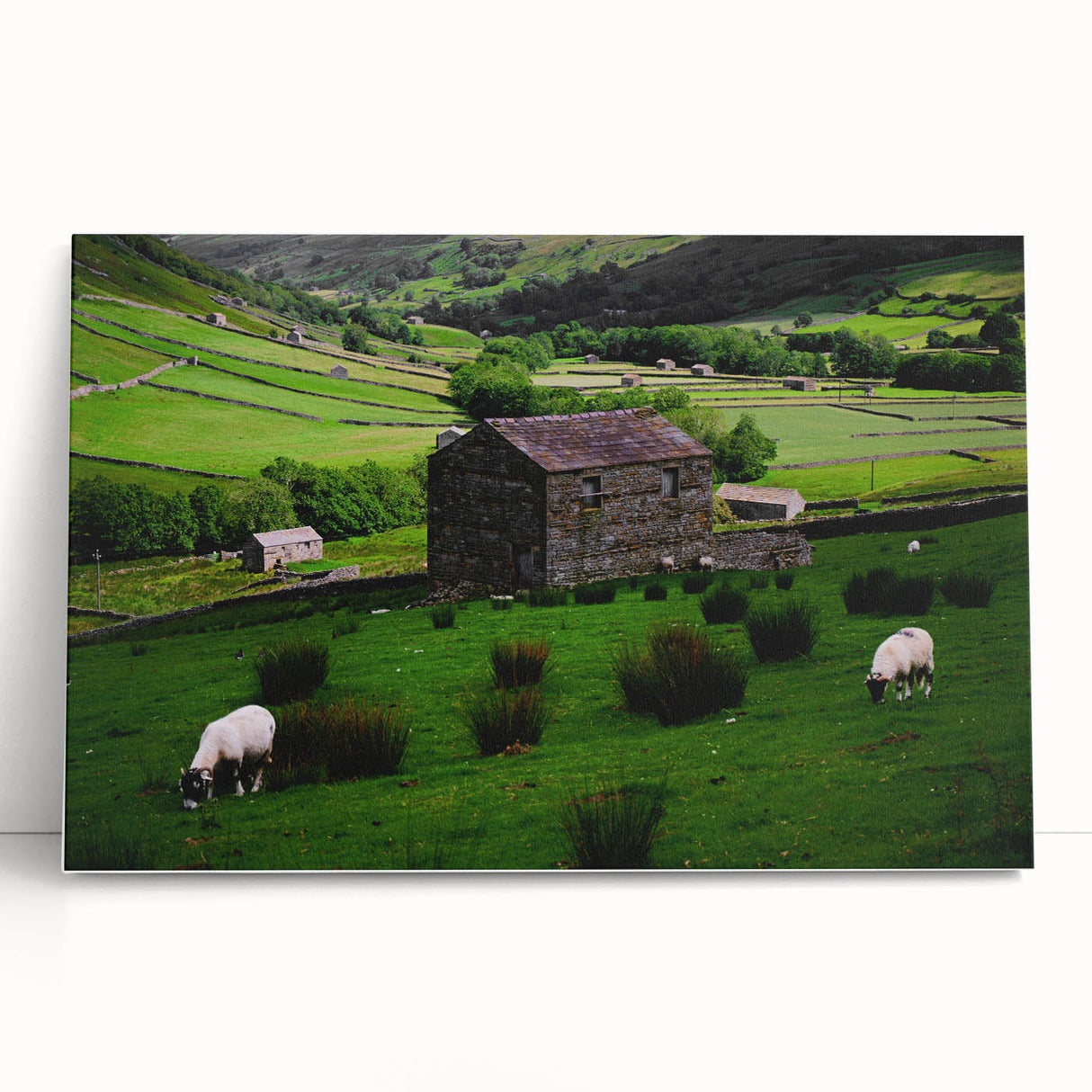 Rustic Wall Art - Farmhouse Barn Landscape with Rolling Green Hills