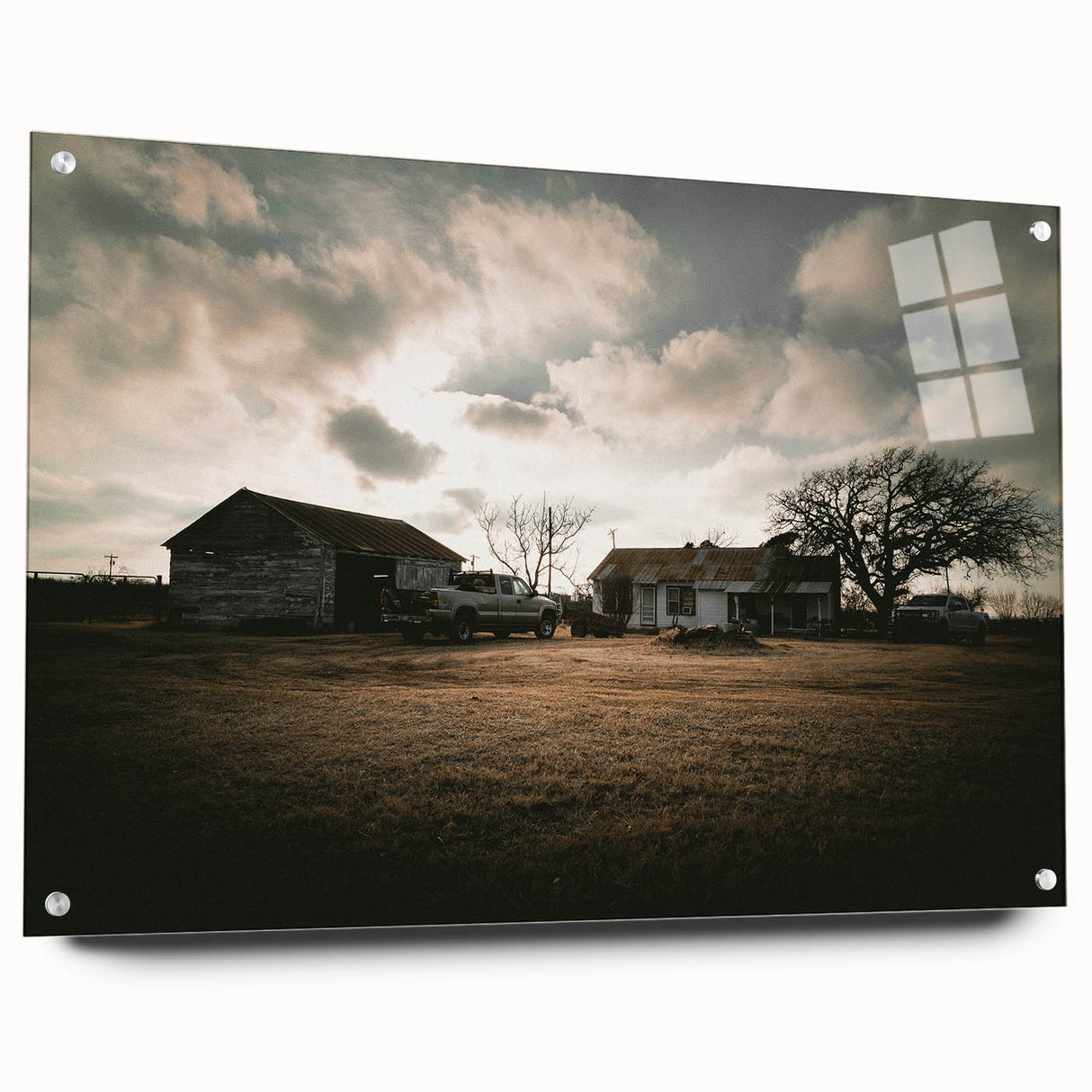 Rustic Wall Art - Vintage Farmhouse Barn with Truck and Dramatic Sky