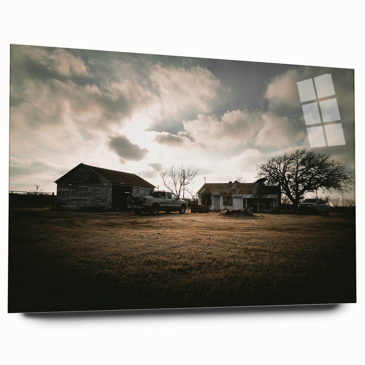 Rustic Wall Art - Vintage Farmhouse Barn with Truck and Dramatic Sky