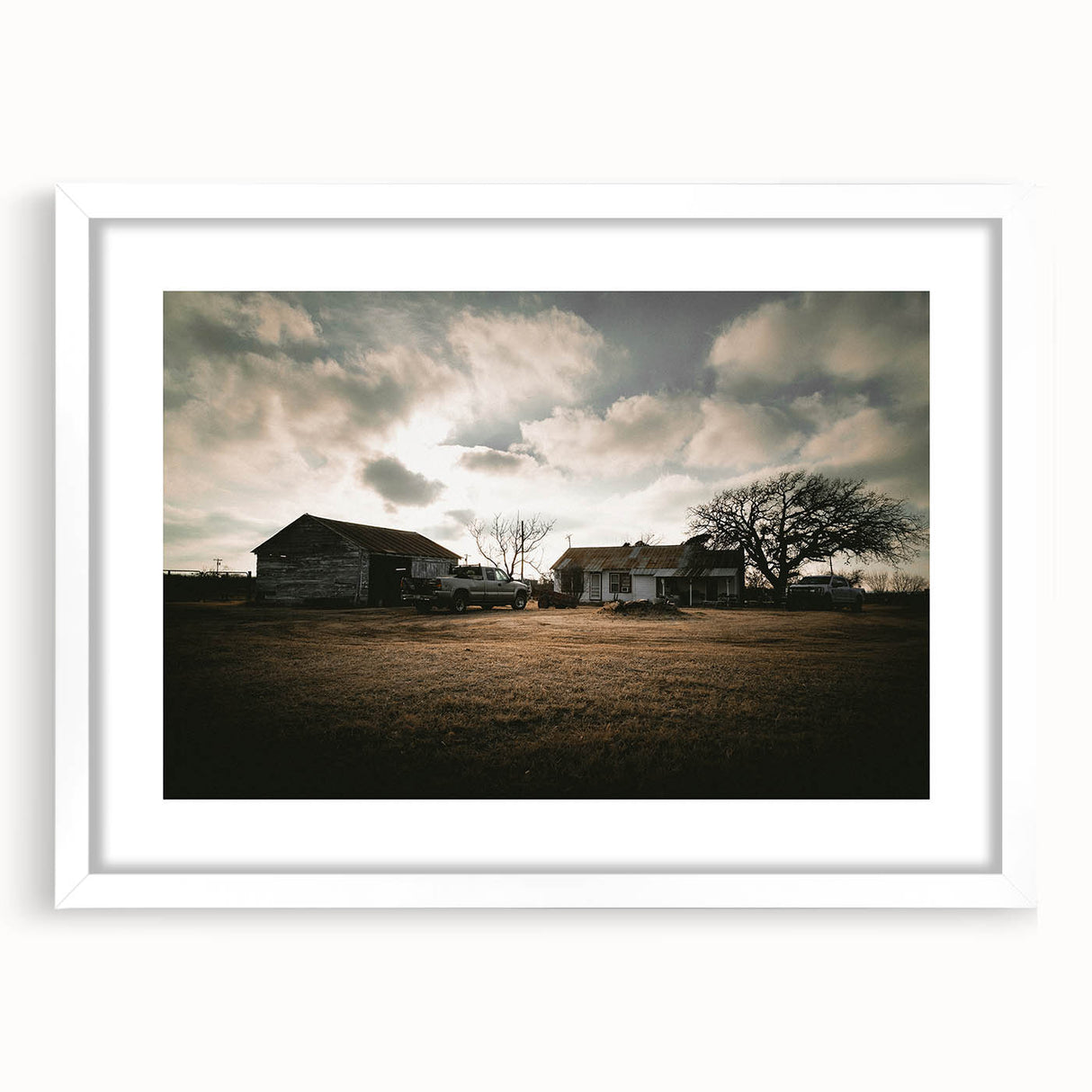 Rustic Wall Art - Vintage Farmhouse Barn with Truck and Dramatic Sky