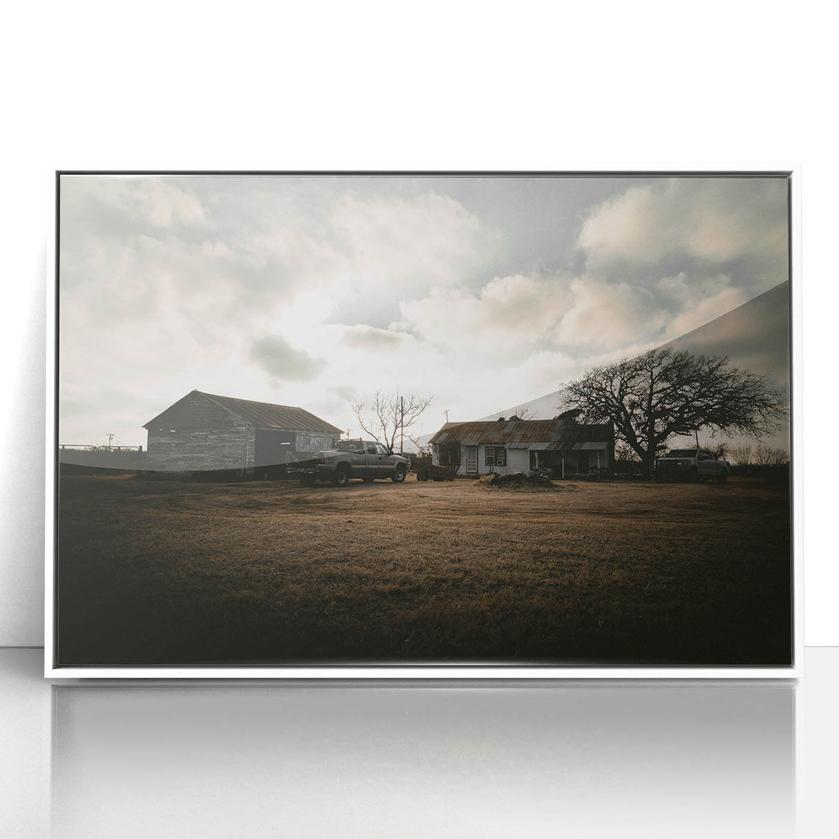 Rustic Wall Art - Vintage Farmhouse Barn with Truck and Dramatic Sky